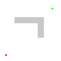 An animated A* search on a grid expanding open and closed nodes outward before tracing the final path to the goal.