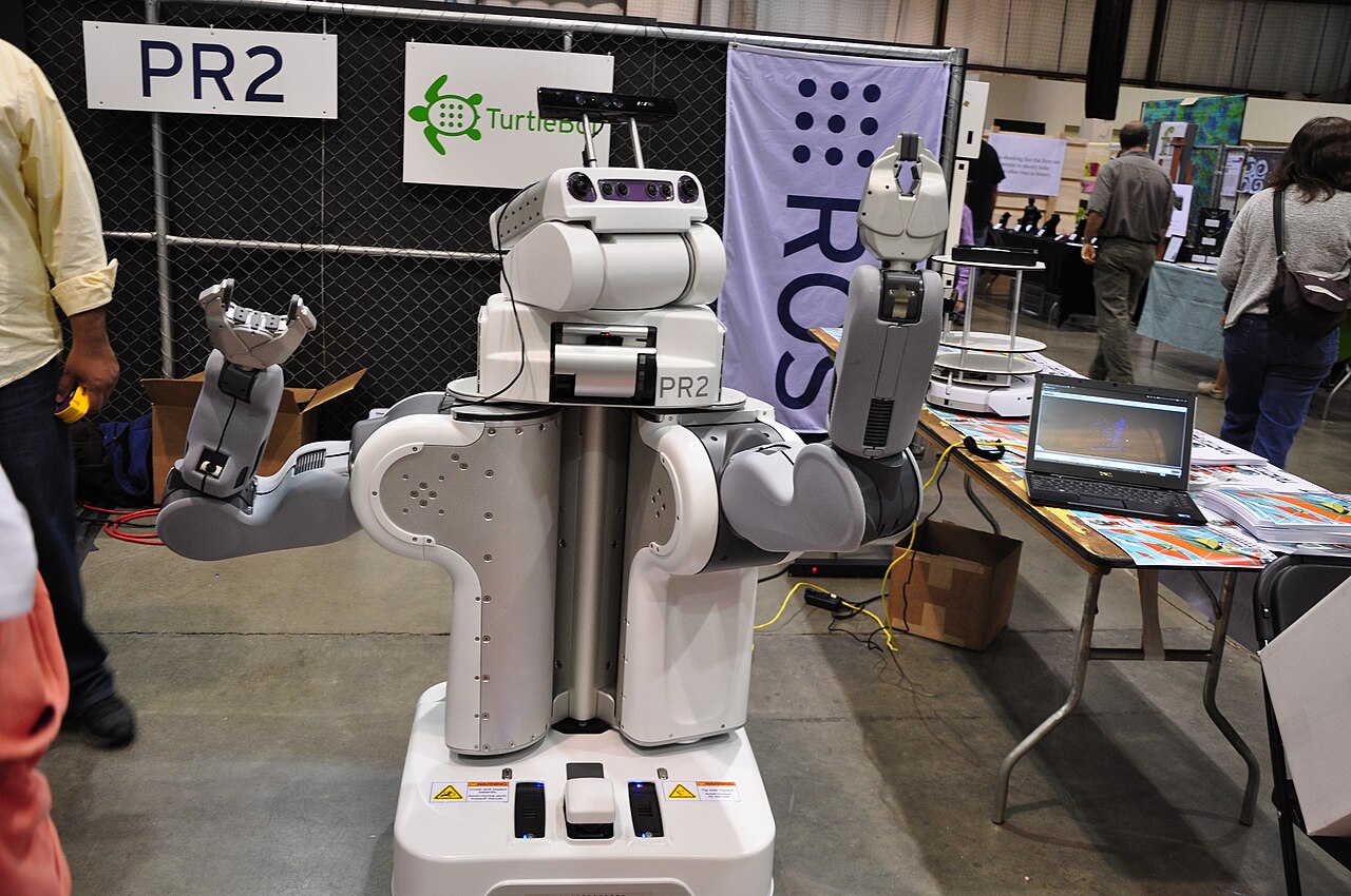 A PR2 mobile manipulator robot at Maker Faire.