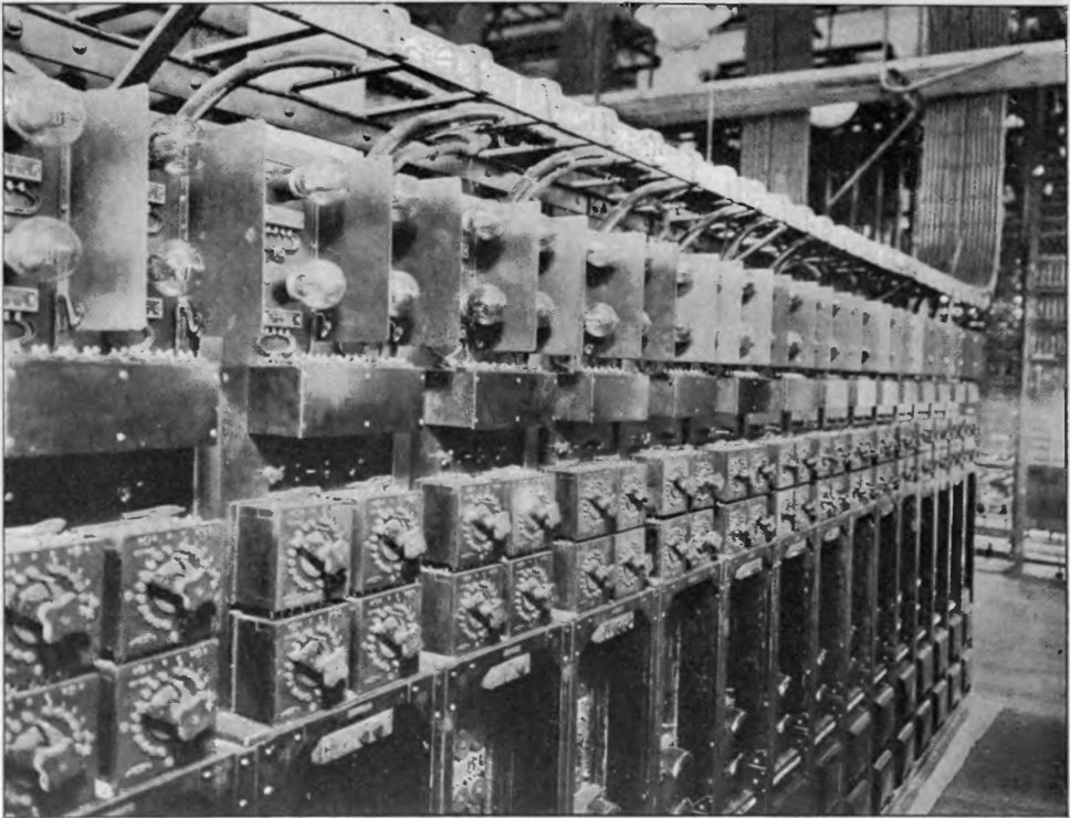 Early 20th-century Audion vacuum-tube telephone repeater amplifiers mounted in a Bell System rack.